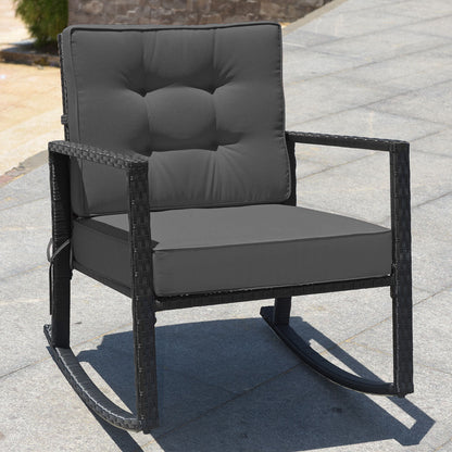 Outdoor Wicker Rocking Chair with Heavy-Duty Steel Frame-Grey