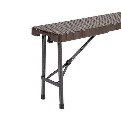 Rattan Plastic Outdoor Folding Table Bench Set Brown