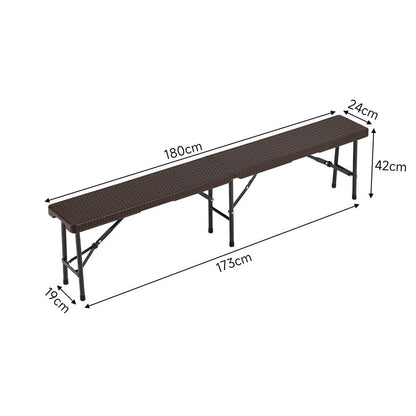 Rattan Plastic Outdoor Folding Table Bench Set Brown