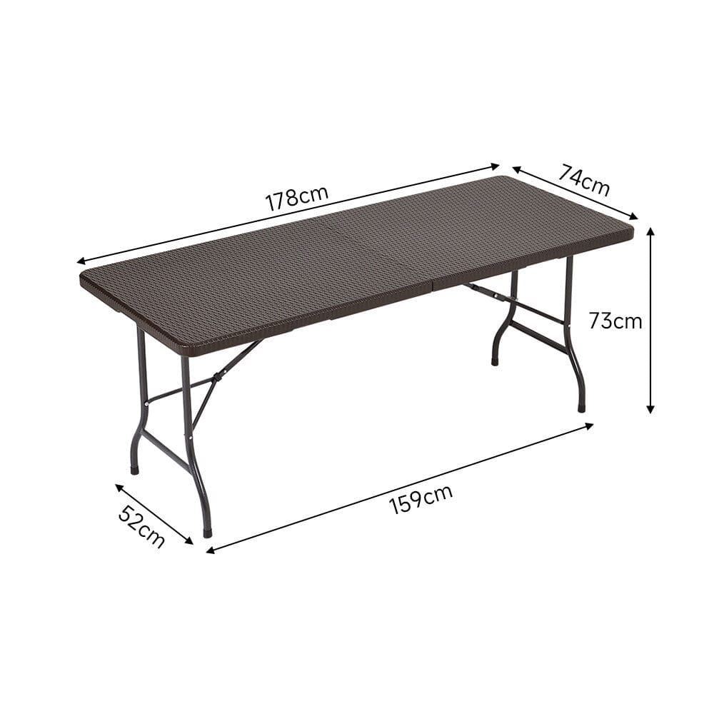 Rattan Plastic Outdoor Folding Table Bench Set Brown