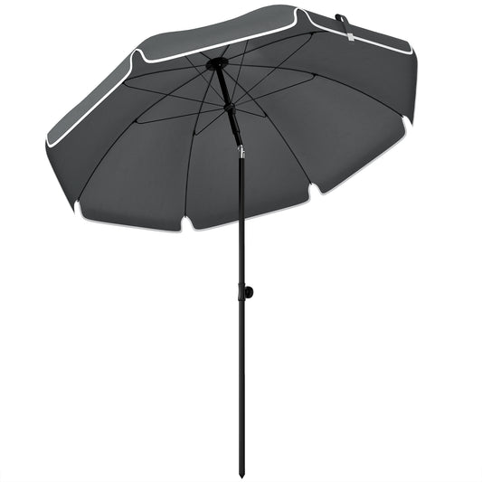 Outsunny 1.8 m Beach Umbrella Parasol with Sand Anchor in Dark Grey