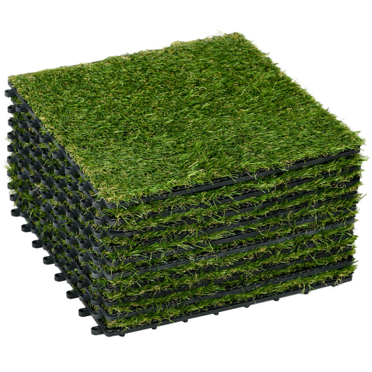 Outsunny 10-Piece Artificial Grass Set in Dark Green