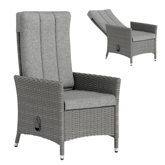Outsunny 105°-150° Reclining Rattan Chair in Light Grey