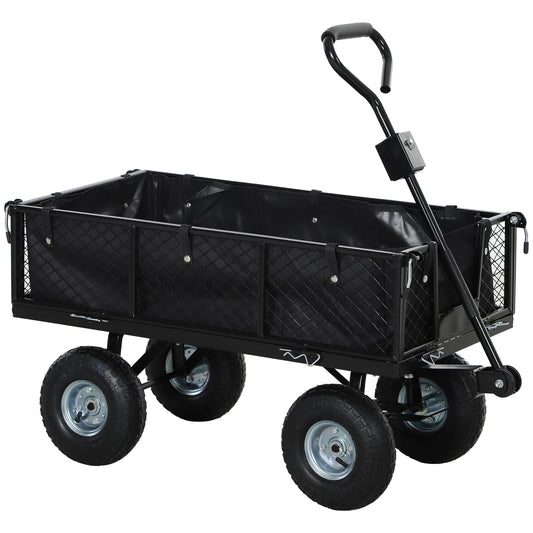 Outsunny 114L Steel Frame Garden Cart Trolley in Black