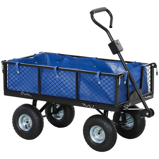 Outsunny 114L Steel Frame Garden Cart Trolley in Blue