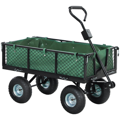 Outsunny 114L Steel Frame Garden Cart Trolley in Green