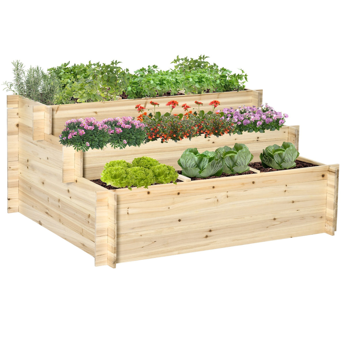 Outsunny x 54cm 3 Tier Raised Garden Bed in a Natural Wood Finish