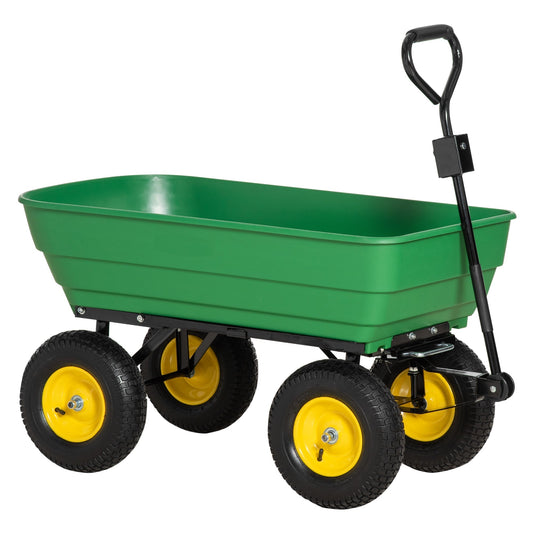 Outsunny 125 Litre Large Garden Cart Heavy Duty 4 Wheel Trolley in Green
