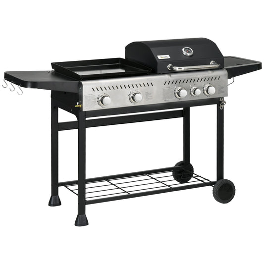 Outsunny 12kW Deluxe Duo Gas BBQ in Black