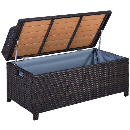 Outsunny 130 L Rattan Garden Storage Box in Mixed Brown