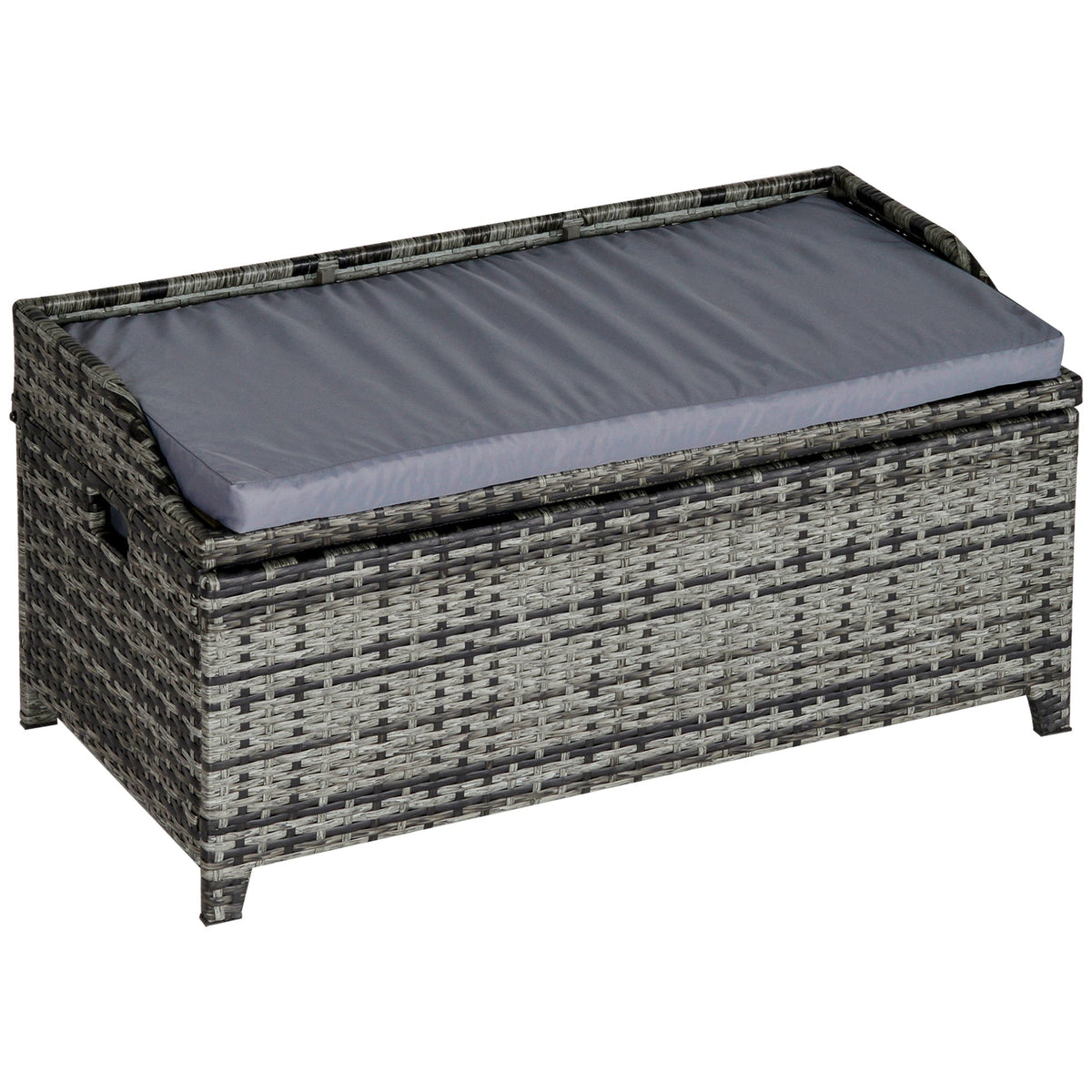 Outsunny 130 L Rattan Garden Storage Box in Mixed Grey