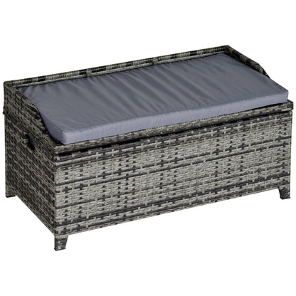 Outsunny 130 L Rattan Garden Storage Box in Mixed Grey