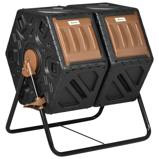 Outsunny 130L Double Chamber Composter in Dark Brown and Black