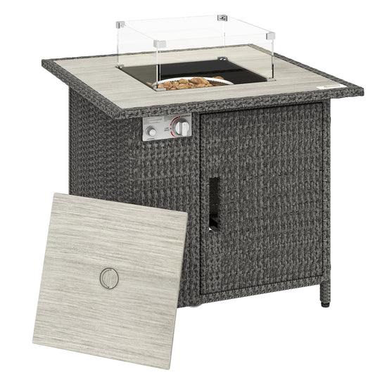 Outsunny 14.5 KW Rattan Gas Fire Pit Dining Table in Dark Grey