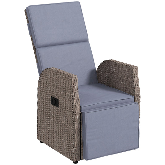 Outsunny 148° Reclining Rattan Garden Armchair in Brown and Grey