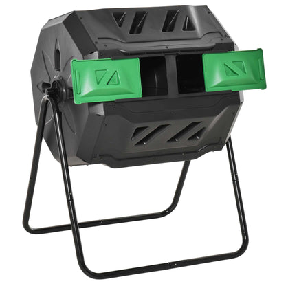 Outsunny 160L 360 Rotating Dual Chamber Composter in Black