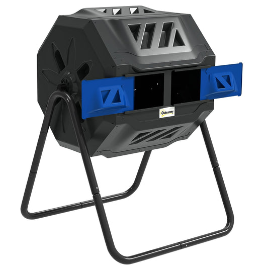 Outsunny 160L 360 Rotating Dual Chamber Composter in Blue