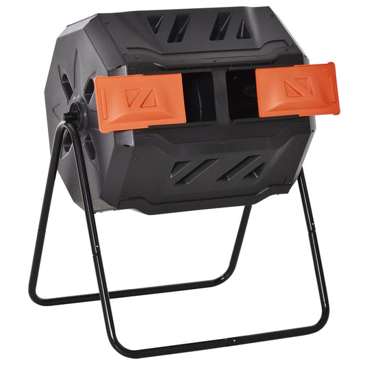 Outsunny 160L 360 Rotating Dual Chamber Composter in Orange