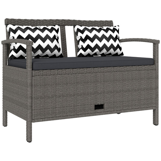 Outsunny 160L Storage Two-Seater Rattan Bench in Grey