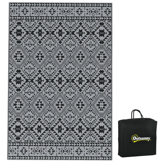 Outsunny Reversible Patterned Outdoor Rug in Black and Grey