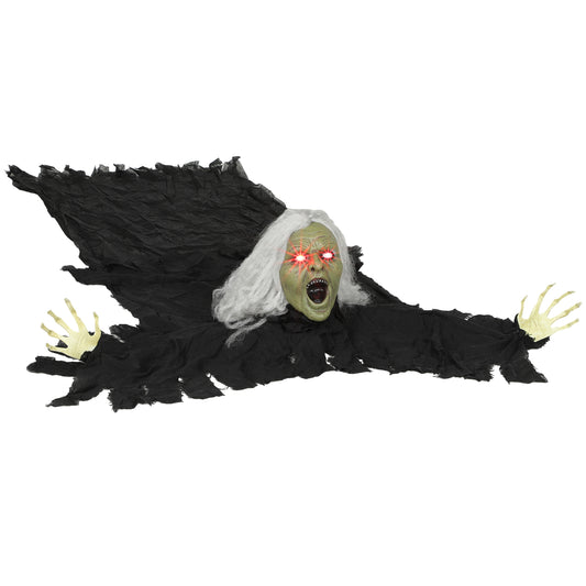 Outsunny 183 cm Life Size Halloween Animated Crawling Zombie with Glowing LED Eyes, Scary Halloween Decorations, Battery Operated, Indoor Outdoor Party Props