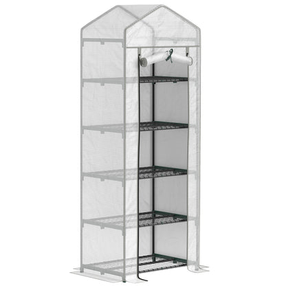 Outsunny 193cm Five Shelf Mini Greenhouse in White and Grey