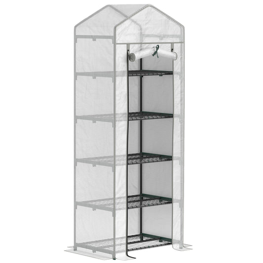 Outsunny 193cm Five Shelf Mini Greenhouse in White and Grey