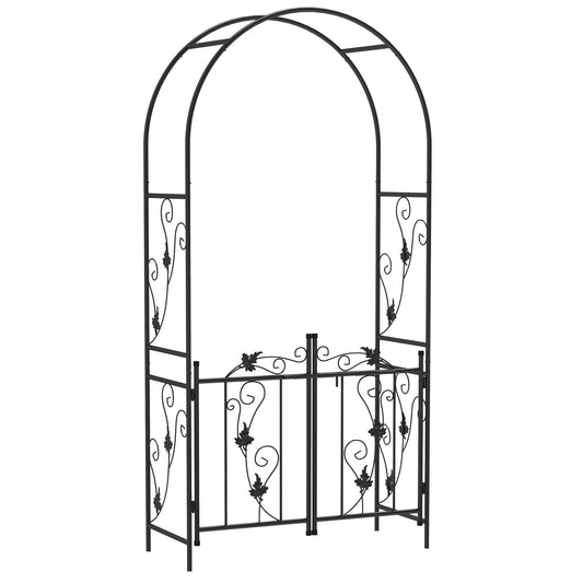 Outsunny 2.17m Steel Garden Arch with Gate in Black