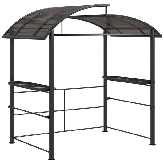 Outsunny Outdoor Grill Gazebo with Side Shelves in Dark Grey