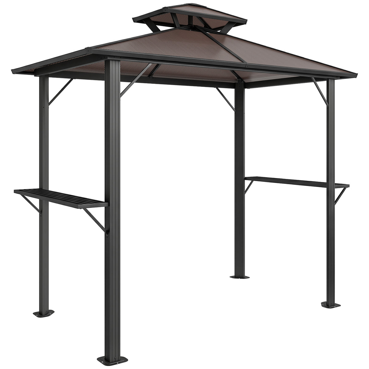 Outsunny Hardtop Grill Gazebo with Double Roof in Brown