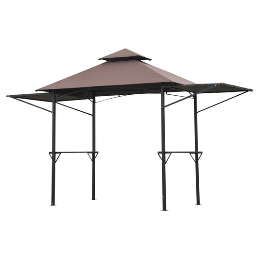 Outsunny Grill Gazebo Canopy with Extendable Side Awnings in Brown