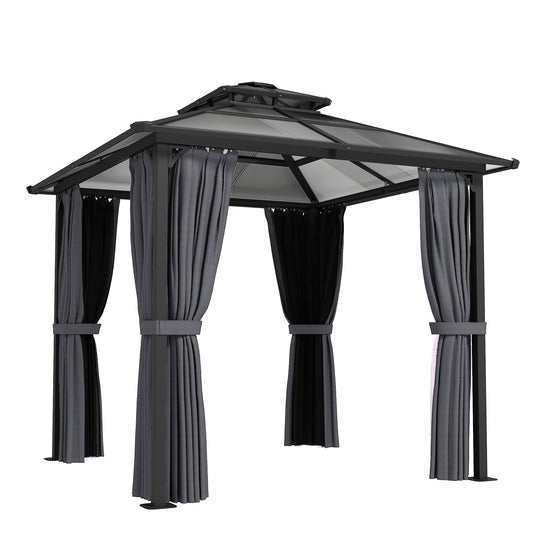 Outsunny Hardtop Gazebo Canopy with Double PC Roof in Dark Grey