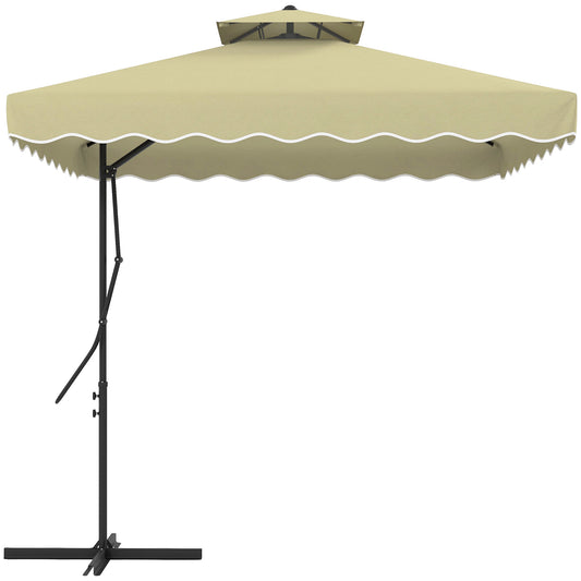 Outsunny 2.5m Square Double Top Garden Parasol Cantilever Umbrella in Beige