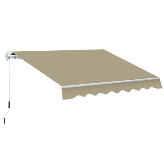 Outsunny Manual Retractable Awning-Beige Canopy/White Frame