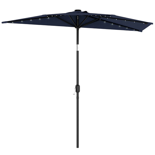Outsunny 2.6 m Half Garden Parasol in Dark Blue