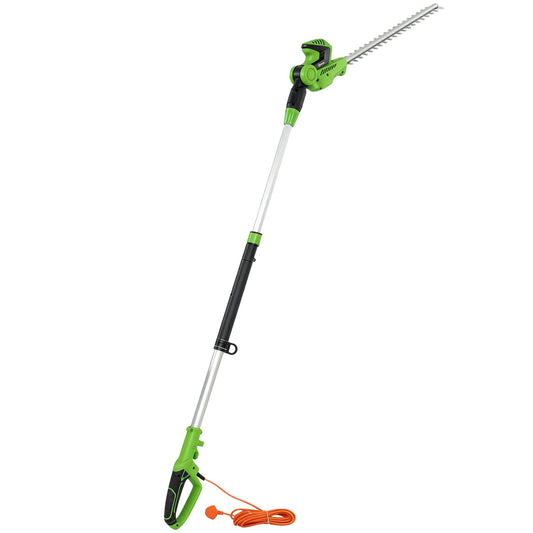 Outsunny 2.6m Corded Extendable Hedge Trimmer in Green