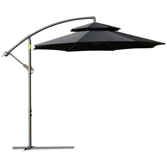 Outsunny 2.7m Banana Parasol Cantilever Umbrella with Crank Handle in Black