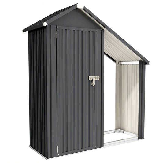Outsunny 2 in 1 Galvanised Steel Firewood Shed in Dark Grey