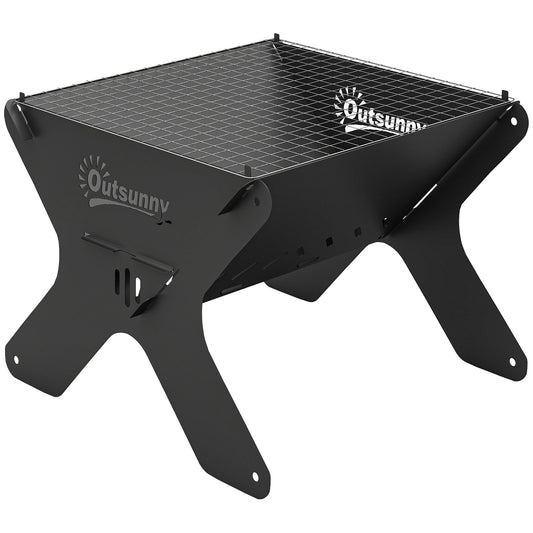 Outsunny 2-In-1 Portable BBQ Grill and Camping Fire Pit
