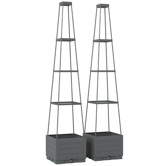 Outsunny 2 Pack Raised Garden Bed with Trellis in Grey