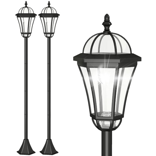Outsunny 2 PCS 1.3M Garden Solar Lamp Post Lights in Black