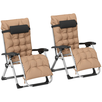 Outsunny 2 Piece Reclining Zero Gravity Sun Loungers in Khaki