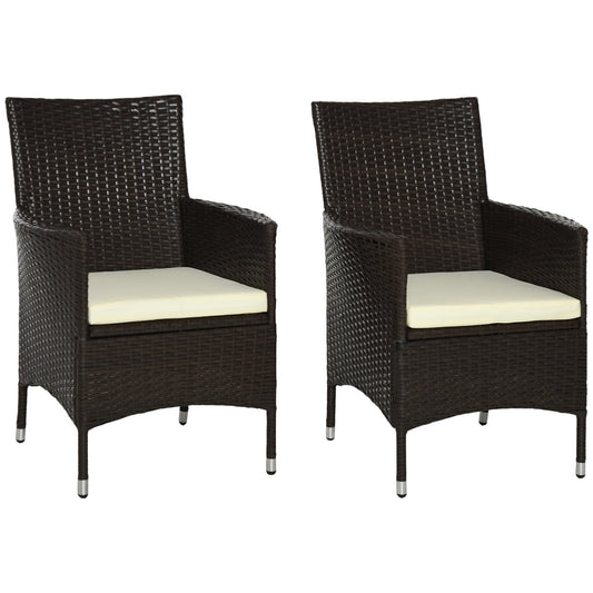 Outsunny 2 Pieces Outdoor PE Rattan Dining Chairs Set in Deep Coffee
