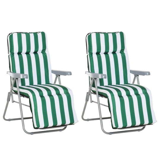Outsunny 2 Pieces Outdoor Sun Lounger Set with Cushions in Green and White