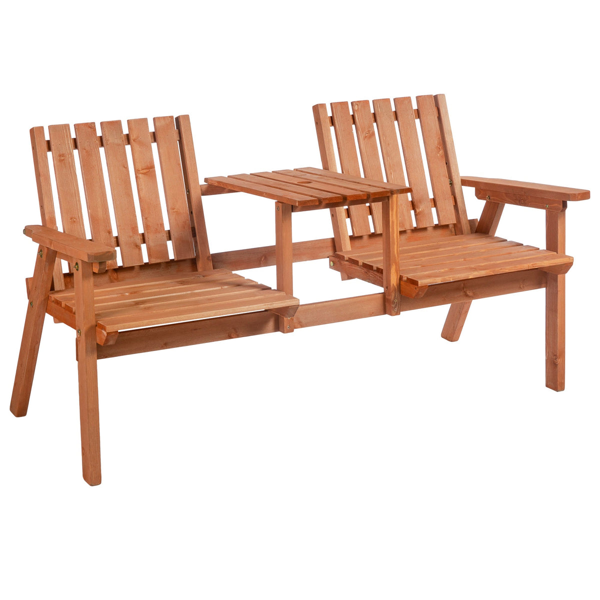Outsunny 2-Seater Fir Wood Bench w/ Centre Table in Orange