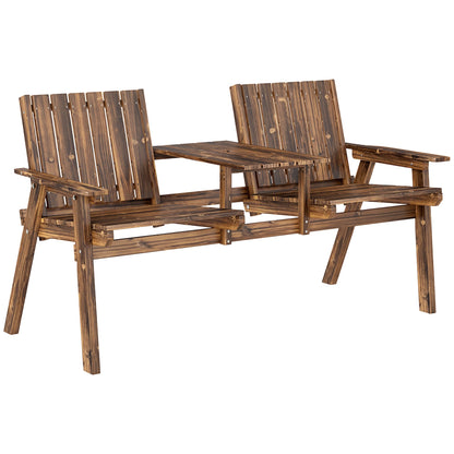 Outsunny 2-Seater Garden Bench with Table & Parasol Hole in a Carbonised Finish