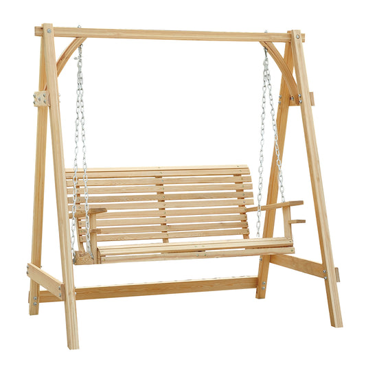 Outsunny 2 Seater Garden Swing Seat in a Natural Wood Finish