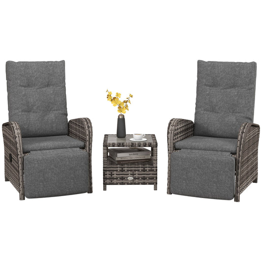 Outsunny 2 Seater Patio Rattan Chaise Lounge Sofa Set in Grey and Brown