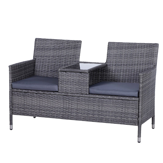 Outsunny 2-Seater PE Rattan Outdoor Garden Bench in Grey