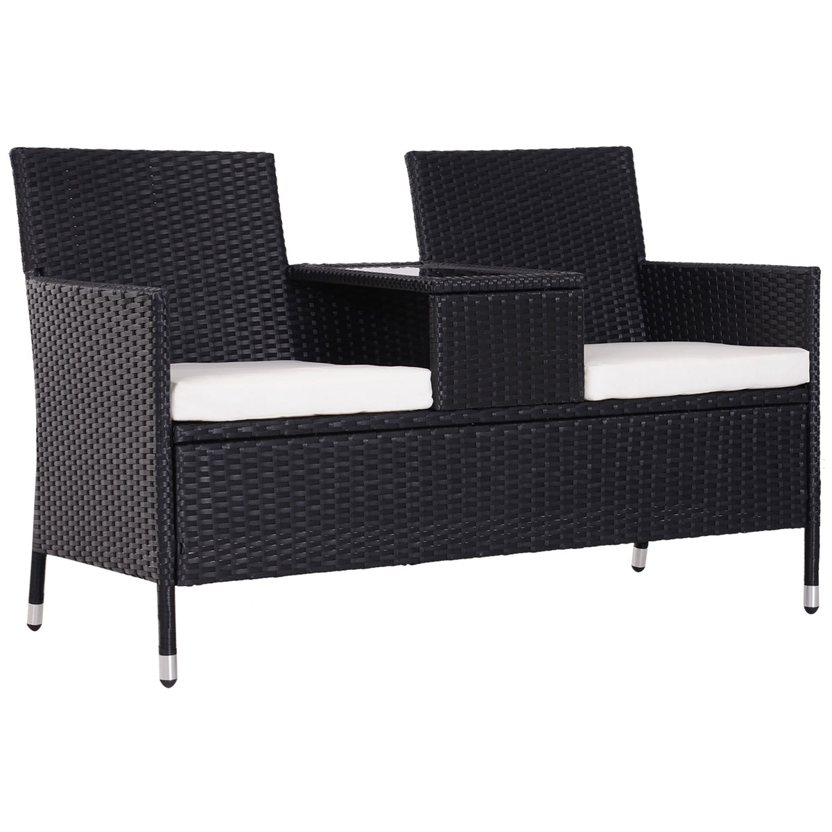 Outsunny 2-Seater Rattan Chair Set W/Middle Tea Table in Black